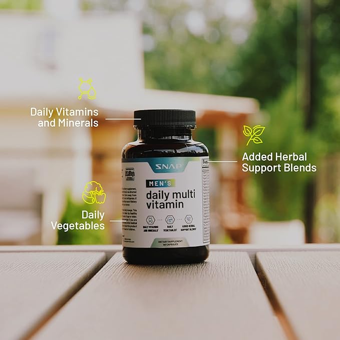 Snap Supplements Men's Multivitamins - Daily Vitamins & Minerals for Men - Vitamin D, B12, Zinc, Herbs & Vitamin C for Energy & Immune Support, Multivitamin for Men, 60 Capsules