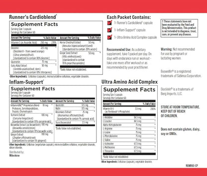 Running Recovery Pack - Marathon Training Nutrition to Recover Faster, More Energy and Run Faster, Great Running Aid as Pre Workout, Endurance Running Supplement - 60 Packets | 180 Capsules