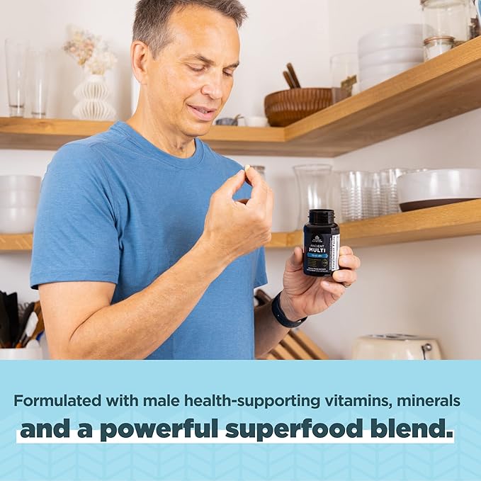 Multivitamin for Men by Ancient Nutrition, Ancient Multi Men's 40+ Once Daily Vitamin Supplement 90 ct, Vitamin A, Vitamin B and Vitamin K2, Supports Immune System, Paleo and Keto Friendly