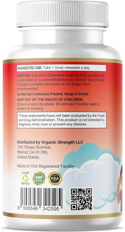 Kids Eye Health 1 Chewable Tablet A Day Halal Vitamins Strawberry Flavor 60 Servings for Age 4-12.