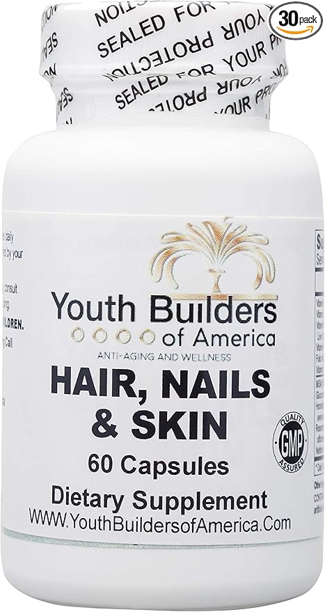 Hair, Nails and Skin- YOUTH BUILDERS OF AMERICA- Multivitamin Supplement, Promotes Thicker Fuller Hair, Stronger Nails and Clearer, Smoother Skin.