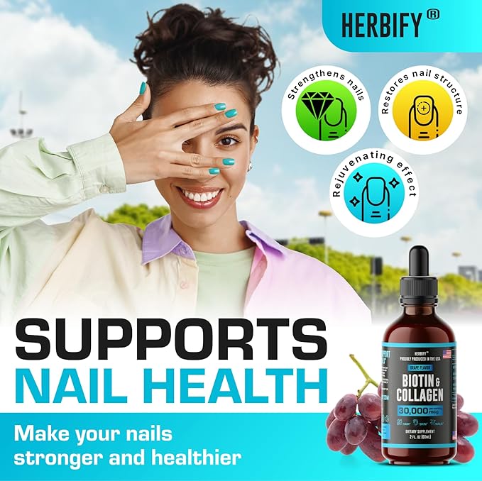 Liquid Collagen & Biotin - Hair Growth Supplement - Hair Skin and Nails Vitamins - Joint Health Supplement - Made in USA - Hair Growth for Women - Natural Liquid Collagen for Women and Men 2 Fl Oz