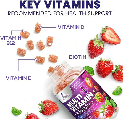 Multivitamin Gummies for Adults with 13 Vitamins and Minerals, Daily Gummy Vitamin for Women & Men, Immune Health Support Supplement with Vitamins A, C, D, E, B-6, B-12, Zinc, Berry - 120 Gummies