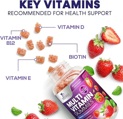 Multivitamin Gummies for Adults with 13 Vitamins and Minerals, Daily Gummy Vitamin for Women & Men, Immune Health Support Supplement with Vitamins A, C, D, E, B-6, B-12, Zinc, Berry - 120 Gummies