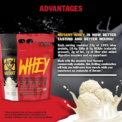 Mutant Whey – 100% Whey Protein Powder Shake, Gourmet Taste, 22g of Protein, Fast Absorbing, Easy Digesting, 5lbs - Triple Chocolate