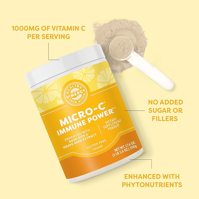 Vimergy Micro-C Immune Power TM * - 500g – 278 Servings – 1000mg/serving – Gentle Form – Antioxidant Phytonutrients – Immune & Nerve Support – Benefits Bone & Cartilage – Gluten-Free – Kosher – Vegan