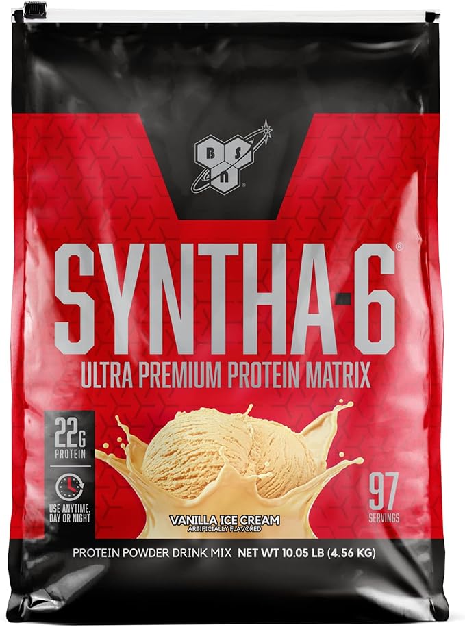 BSN SYNTHA-6 Whey Protein Powder, Vanilla Protein Powder with Micellar Casein, Milk Protein Isolate Powder, Vanilla Ice Cream, 97 Servings (Package May Vary)
