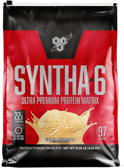 BSN SYNTHA-6 Whey Protein Powder, Vanilla Protein Powder with Micellar Casein, Milk Protein Isolate Powder, Vanilla Ice Cream, 97 Servings (Package May Vary)