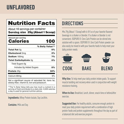 Isopure Unflavored Protein, Whey Isolate, with Vitamin C & Zinc for Immune Support, 25g Protein, Zero Carb & Keto Friendly, 1 Pound (Packaging May Vary)