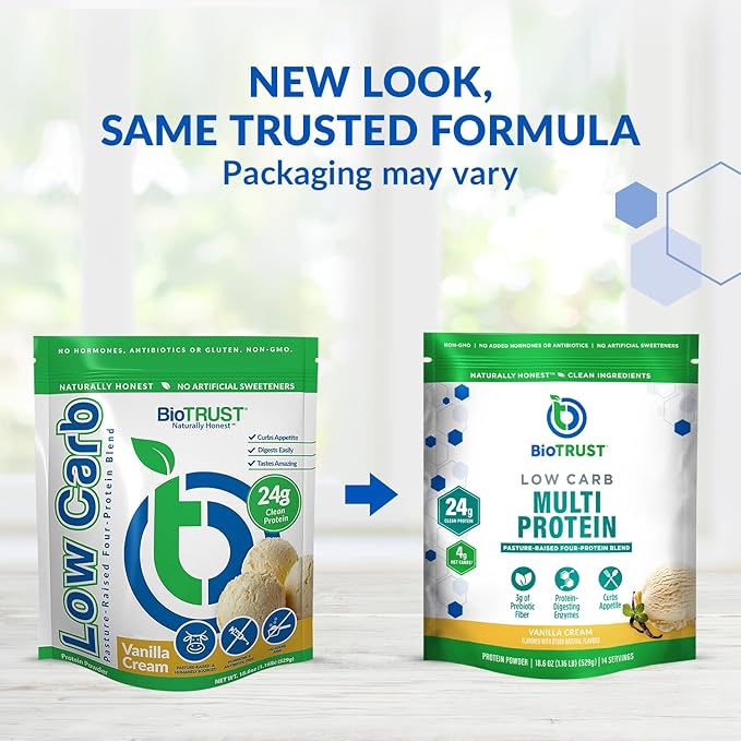 BioTrust Low Carb Protein Powder – Natural and Delicious Whey & Casein Blend from Grass-Fed Hormone Free Cows – Non GMO, Soy Free, Gluten Free, Hormone Free (Vanilla, 3-Pack)