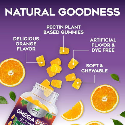 Omega 3 Fish Oil Gummies - Triple Strength Omega 3 Gummy Vitamins, High Absorption EPA & DHA Fatty Acids, for Heart Health & Brain Support, Nature's Fish Oil Supplement, Orange Flavor - 120 Gummies