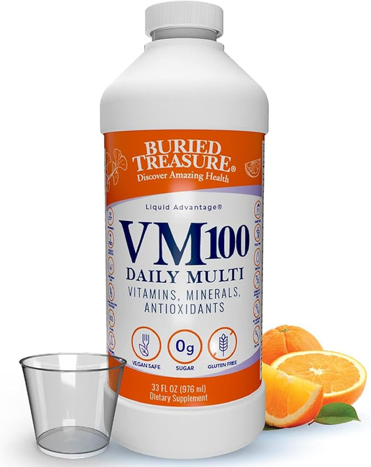 Buried Treasure VM100 Daily Multi - 32 Servings, Liquid Vitamins Minerals Supplement with Dose Cup