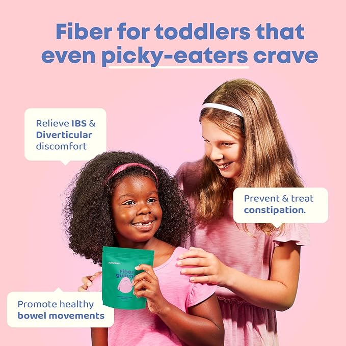 Kids Fiber Gummies for Constipation for Kids Ages 4-11 & Adults - Fiber Supplement Gummies for Regular Digestion - Natural Fiber for Kids - Peach, Strawberry & Blackberry Flavored - 5 mg - 60 Ct