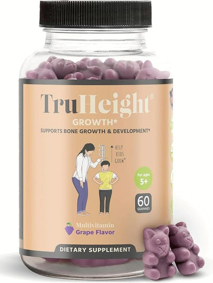 TruHeight Growth Gummies (Grape) Natural Growth & Development Supplement for Kids & Teens - Endorsed by Pediatricians - Vitamin D, K, Calcium & Ashwaganda - Bone Strength - Kids Vitamins - Ages 5+