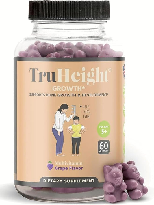 TruHeight Growth Gummies (Grape) Natural Growth & Development Supplement for Kids & Teens - Endorsed by Pediatricians - Vitamin D, K, Calcium & Ashwaganda - Bone Strength - Kids Vitamins - Ages 5+