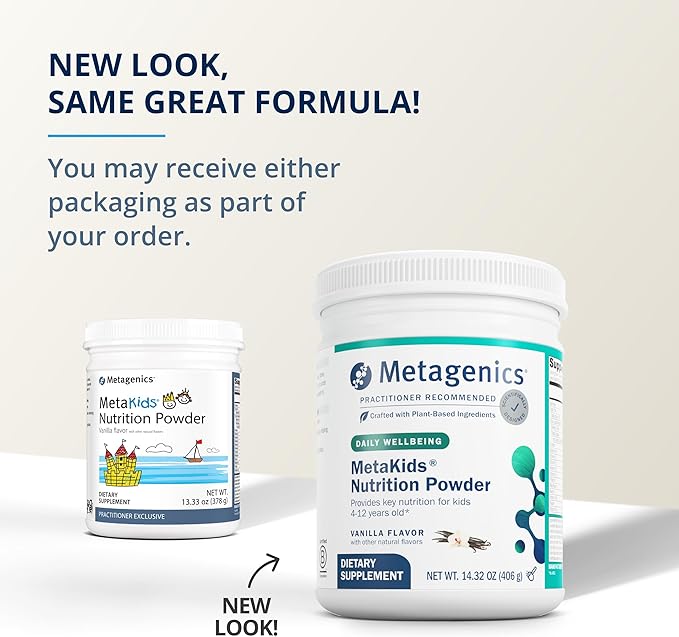 Metagenics MetaKids Nutrition Powder - Kids Multivitamin Powder - with Prebiotics, DHA, Protein & Amino Acids - Complete Protein - Non-GMO & Gluten Free - Vanilla - 13.33 oz