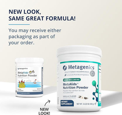 Metagenics MetaKids Nutrition Powder - Kids Multivitamin Powder - with Prebiotics, DHA, Protein & Amino Acids - Complete Protein - Non-GMO & Gluten Free - Vanilla - 13.33 oz
