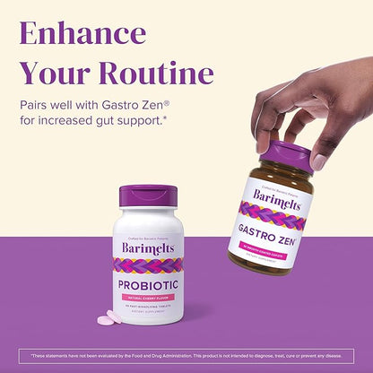 Barimelts Probiotic, 5 Billion CFU - 60 Fast-Dissolving Tablets (2-Month Supply) - Sugar-Free Probiotics for Women, Support Gut Health After Bariatric Surgery, Natural Cherry Flavor