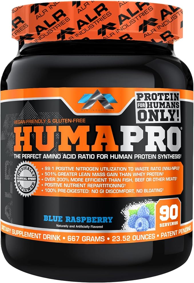 Humapro | Amino Acids Protein Matrix for Humans | 99% Utilization for Lean Muscle | Vegan, Gluten Free | 667g / 90 Servings (Blue Raspberry)