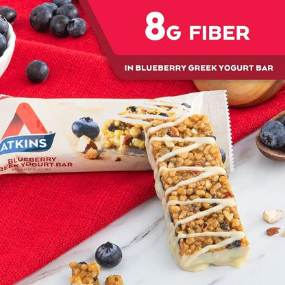 Atkins Blueberry Soft Baked & Greek Yogurt Protein Meal Bars, 15g Protein, 2-3g Sugar, High Fiber, Low Carb, 4 Packs (20 Bars) & 5 Count