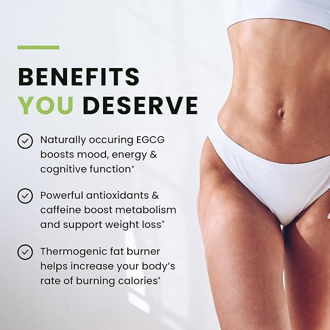 Green Tea Weight Loss Pills | Belly Fat Burner, Metabolism Booster, & Appetite Suppressant for Women & Men | 45% EGCG | With Green Coffee Bean Extract | Vegan, Gluten-Free Supplement | 120 Capsules