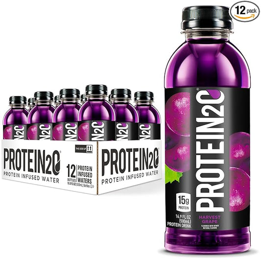 Protein2o 15g Whey Protein Isolate Infused Water, Ready To Drink, Sugar Free, Gluten Free, Lactose Free, Harvest Grape, 16.9 oz Bottle (Pack of 12)