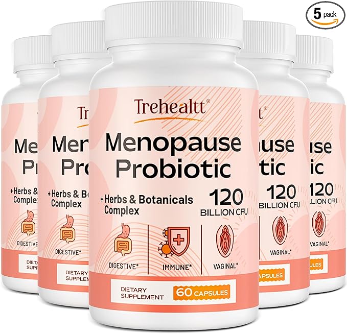 Menopause supplements for women, 120 Billion CFU Probiotic, 13-in-1 Herbs & Botanicals Complex, for Hormone Menopause, Hot Flashes, Night Sweats, Mood Swings, Sleep Disturbances, Vegan, 5Packs