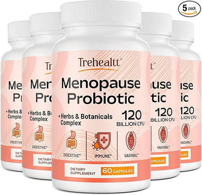 Menopause supplements for women, 120 Billion CFU Probiotic, 13-in-1 Herbs & Botanicals Complex, for Hormone Menopause, Hot Flashes, Night Sweats, Mood Swings, Sleep Disturbances, Vegan, 5Packs