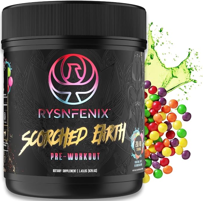 Scorched Earth Pre Workout Powder - Energy & Focus with Dual-Source Caffeine, Nootropics | Pumps from Citrulline, Beta Alanine, Nitrosigine®, GlycerPump™ (Rainbow Candy)
