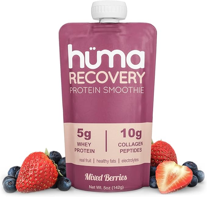 Huma Recovery Protein Smoothie, 20 Pouches – 15g Collagen + Whey Post Workout Recovery Drink – Ready-to-Drink Protein Shake with Real Fruit, Electrolytes, Healthy Fats