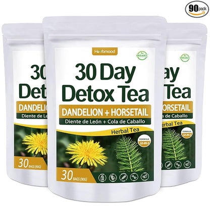 Te de Diente de Leon 30 Day Detox Tea, Herbmood Natural Herbs Tea Bags, Te Para Bajar de Peso Rapido y Efectivo y Seguro para Mujer y Hombres, Ademas de Desinflamar el Vientre y el Estomago,