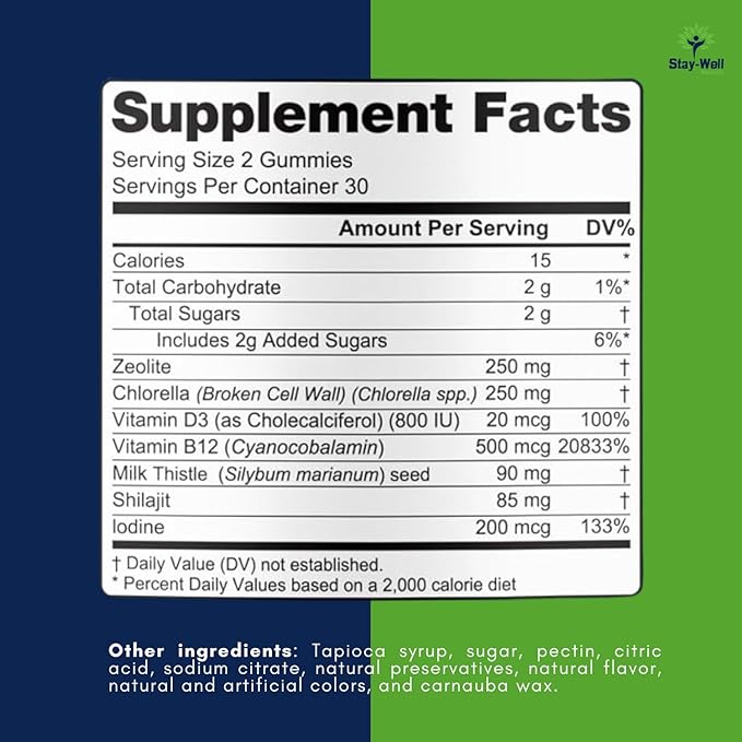 Total Detox, Heavy Metal Detox for Adults- Zeolite, Chlorella, Milk Thistle, Shilajit & Iodine, Toxin Cleanse, Heavy Metal Cleanse, 60 Mixed Berry Gummies