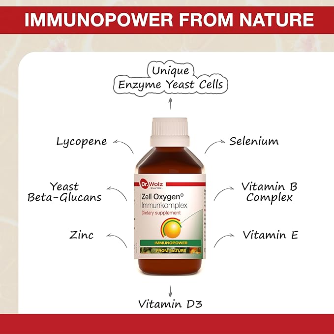Dr. Wolz Zell Oxygen Immunkomplex Total Immune Support Supplement with Multivitamins, Organic Formula Blend with Zinc, Selenium, Vitamin B Complex, VIT D3, Beta Glucan, Natural Immunity Boost, 250ml