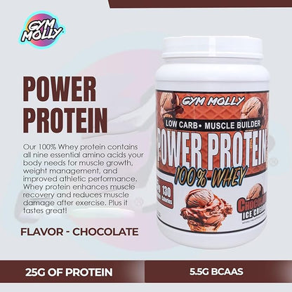 Gym Molly Power Protein Powder, 100% Whey Protein Isolate, 25g of Protein, 5.5g BCAAs, Fast Absorbing - Ready to Give You Fuel Around The Clock - 2lbs, Chocolate Flavored