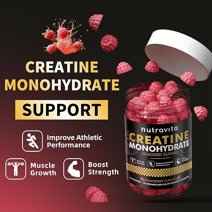 Creatine Monohydrate Gummies for Men & Women-5g of Creatine Monohydrate per Serving - Sugar Free,Vegan, Raspberry Flavor, 120 Count