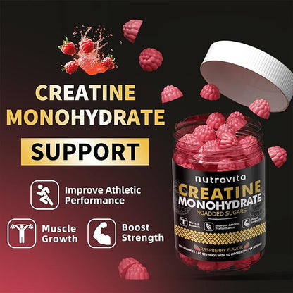 Creatine Monohydrate Gummies for Men & Women-5g of Creatine Monohydrate per Serving - Sugar Free,Vegan, Raspberry Flavor, 120 Count