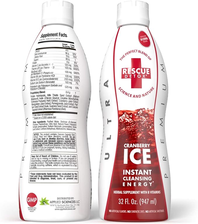 Rescue Detox ICE - Cranberry Flavor - 32oz | Works in 90 Minutes Up to 5 Hours