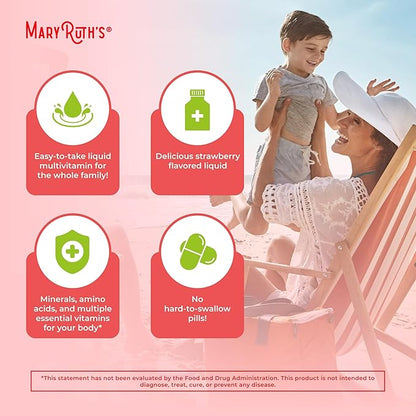 MaryRuth Organics Multivitamin for Women Men & Kids | Sugar Free | Vegan | Vitamin A, C, D, E, B12, Zinc | Daily Vitamins for Kids, Men, Women| Energy & Beauty Booster Multimineral | 32 Fl Oz