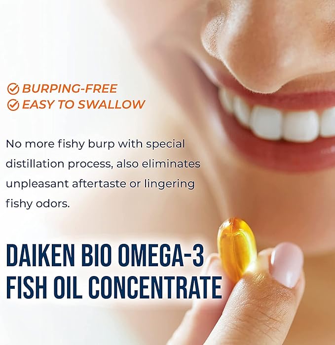 DAIKEN rTG Omega 3 1000mg, High Absorption & Burpless Fish Oil 1200 mg, Mini Fish Oil Softgels for Healthy Heart, Brain and Dry Eyes Support, 60 Small Softgels (Pack of 2)