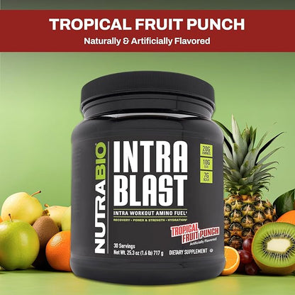 NutraBio Intra Blast BCAA EAA Electrolyte and Hydration Powder - Amino Acid Supplement, EAA/BCAA Powder - Non-GMO and Gluten Free - Tropical Fruit Punch - 30 Servings