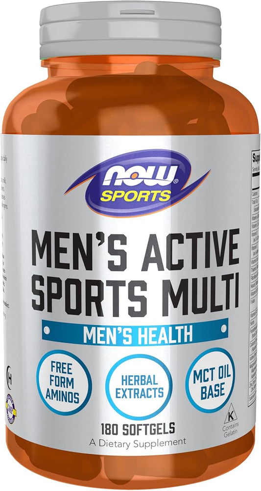 NOW Foods Sports Nutrition, Men's Extreme Sports Multi with Free-Form Amino Acids, ZMA®, Tribulus, MCT Oil, and Herbal Extracts, 180 Softgels