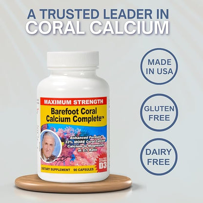 1500mg, 90 Capsules- Coral Calcium Supplement Developed by Bob Barefoot- Supports Overall Health & PH Levels- Contains Calcium, Magnesium, & Vitamins.