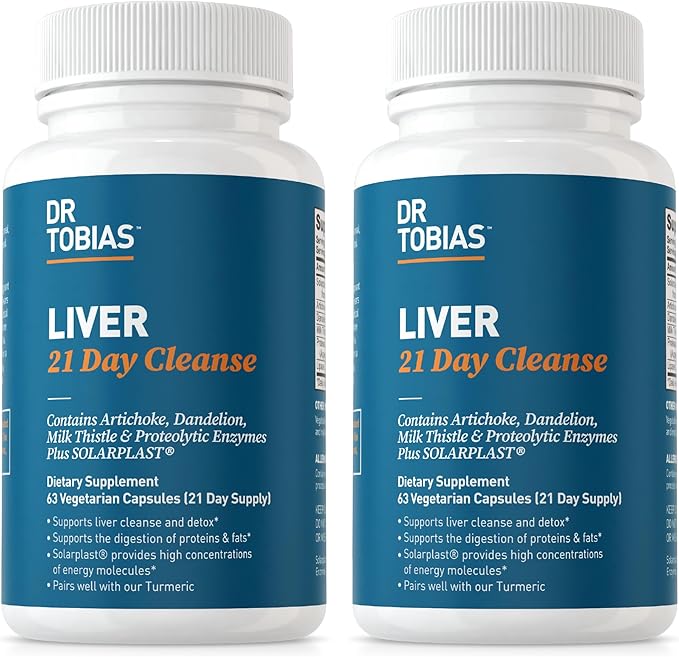 Dr. Tobias Liver 21 Day Cleanse, Herbal Liver Detox Cleanse with Solarplast, Artichoke Extract, Milk Thistle & Dandelion Extract, for Liver Cleanse & Detox, 63 Vegetable Capsules (3 Daily) (Pack of 2)