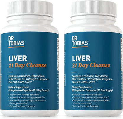 Dr. Tobias Liver 21 Day Cleanse, Herbal Liver Detox Cleanse with Solarplast, Artichoke Extract, Milk Thistle & Dandelion Extract, for Liver Cleanse & Detox, 63 Vegetable Capsules (3 Daily) (Pack of 2)