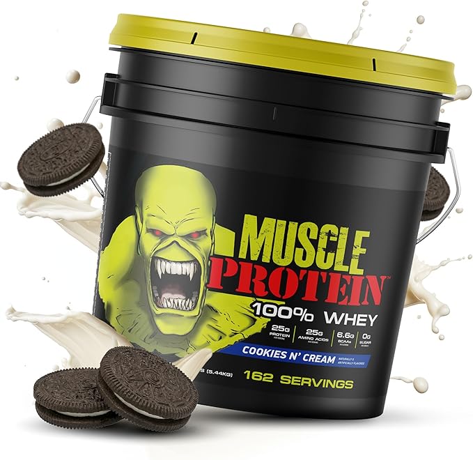 Muscle Protein Whey Powder [12 lbs/Pack of 1]–Cookies n Cream Protein Powder, Cold Filtered, 25g Pure Protein, 6.6g BCAAs (Packaging May Vary)
