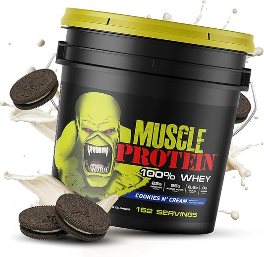 Muscle Protein Whey Powder [12 lbs/Pack of 1]–Cookies n Cream Protein Powder, Cold Filtered, 25g Pure Protein, 6.6g BCAAs (Packaging May Vary)
