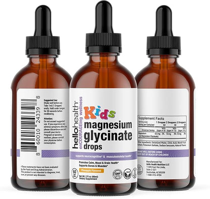 Kids Magnesium Glycinate Liquid Drops – Sugar Free Liquid Magnesium Drops, Happy Calm for Kids Calming Supplement Complex – Magnesium for Children & Nighttime Sleep, Pineapple Flavor 2 Fl Oz.