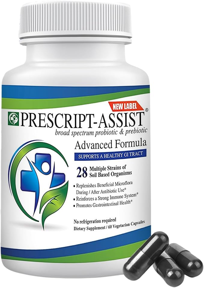 Prebiotics & Probiotics for Digestive & Immune Health with Pea Protein Advanced - Plant-Based 28 Strains Soil Microflora - Vegan, Supports Muscle Recovery & Gut Health, 60 Capsules by Prescript Assist