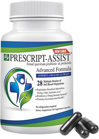 Prebiotics & Probiotics for Digestive & Immune Health with Pea Protein Advanced - Plant-Based 28 Strains Soil Microflora - Vegan, Supports Muscle Recovery & Gut Health, 60 Capsules by Prescript Assist