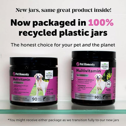 Pet Honesty Dog Multivitamin Max Strength - 15 in 1 Dog Vitamins for Health & Heart - Dog Essentials Fish Oil, Glucosamine, Probiotics, Omega Fish Oil - Dog Vitamins and Supplements for Skin and Coat